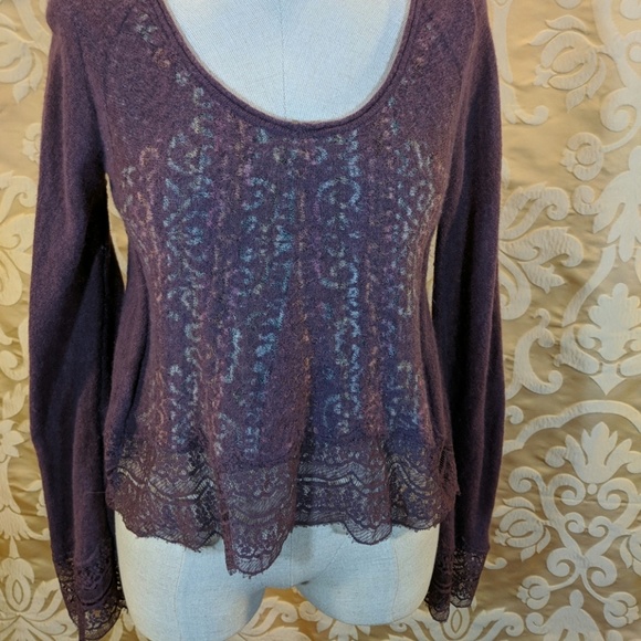 Free People purple scoop neck wool sweater S - Picture 4 of 8